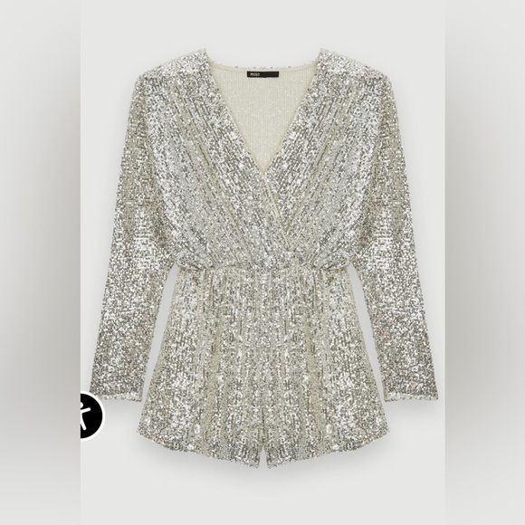 Maje Pants - Maje NWT Silver Sequin Long Sleeve Romper